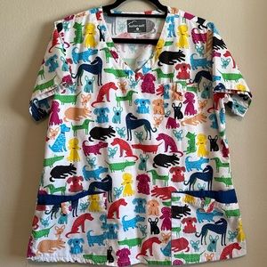 Scrub top- Multicolored dogs